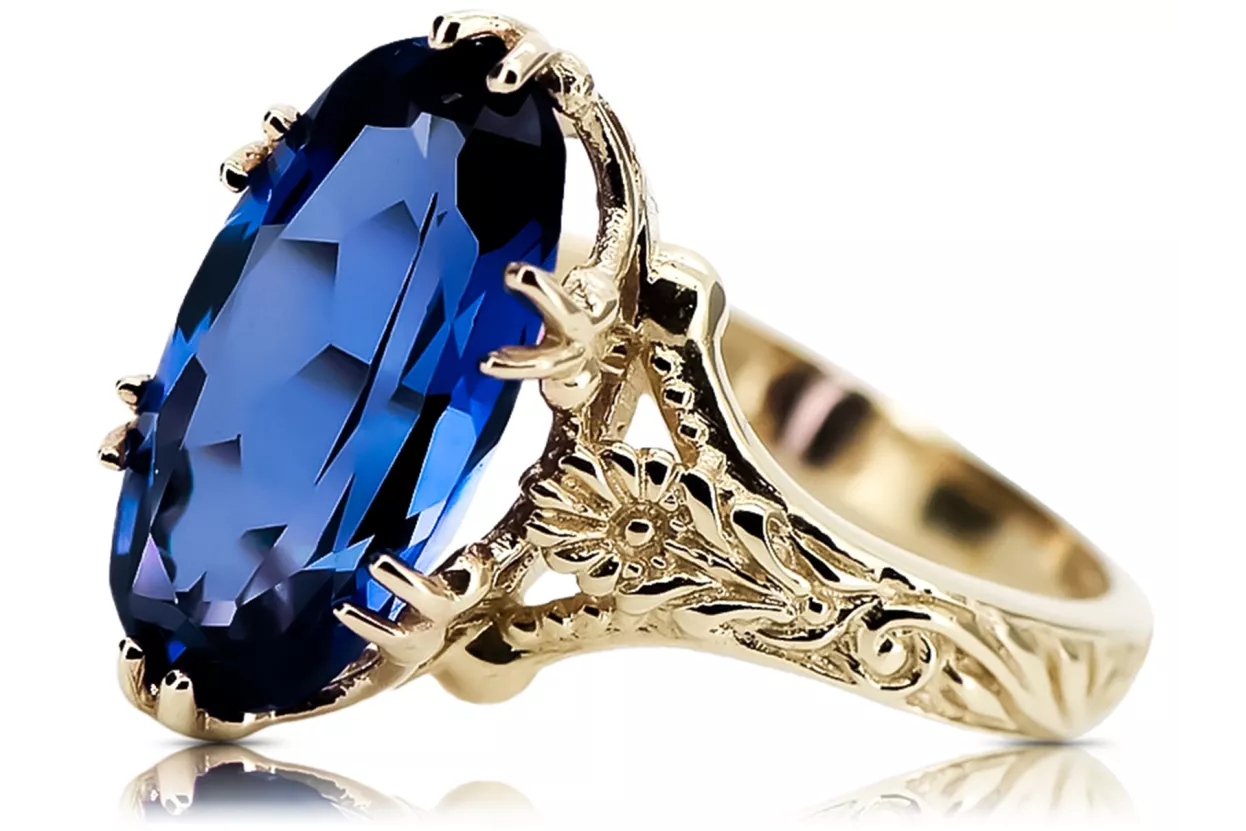 Yellow 8k gold Sapphire ring vrc084x-sp Vintage style Art Deco Russian Soviet USSR jewelry style